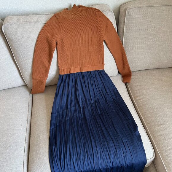 NEW Anthropologie The Thea Twofer Sweater Dress XXSmall/Medium Tan/Navy - Picture 5 of 8